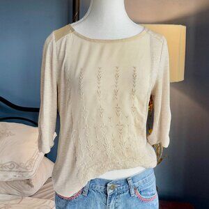 Lucky Brand Cream  Chiffon Embroidered Shirt